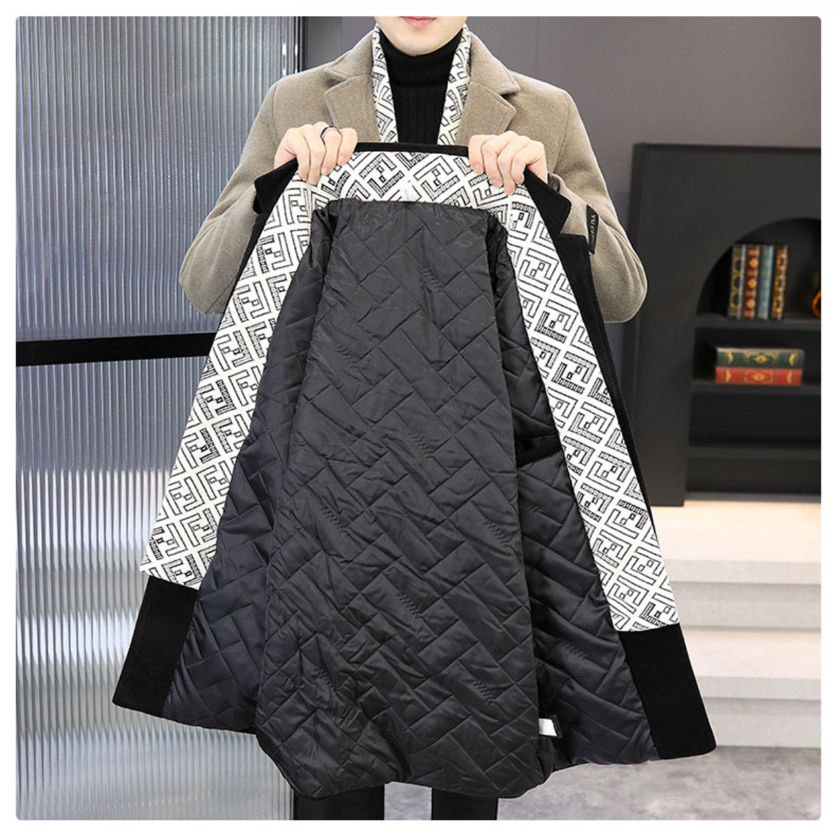 Monarch Wear - Men's Tweed Winter Jacket with Lapel, Lined with White Duck Down