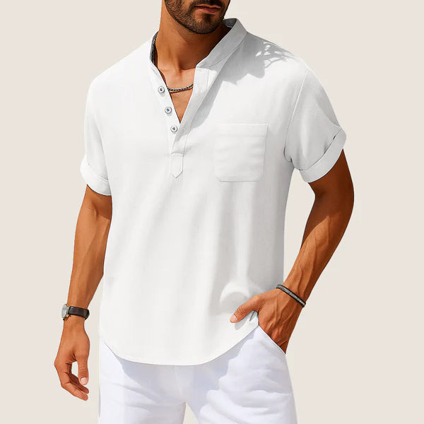 Monarch Summer Shirt – Casual Stand Collar in Linen & Cotton