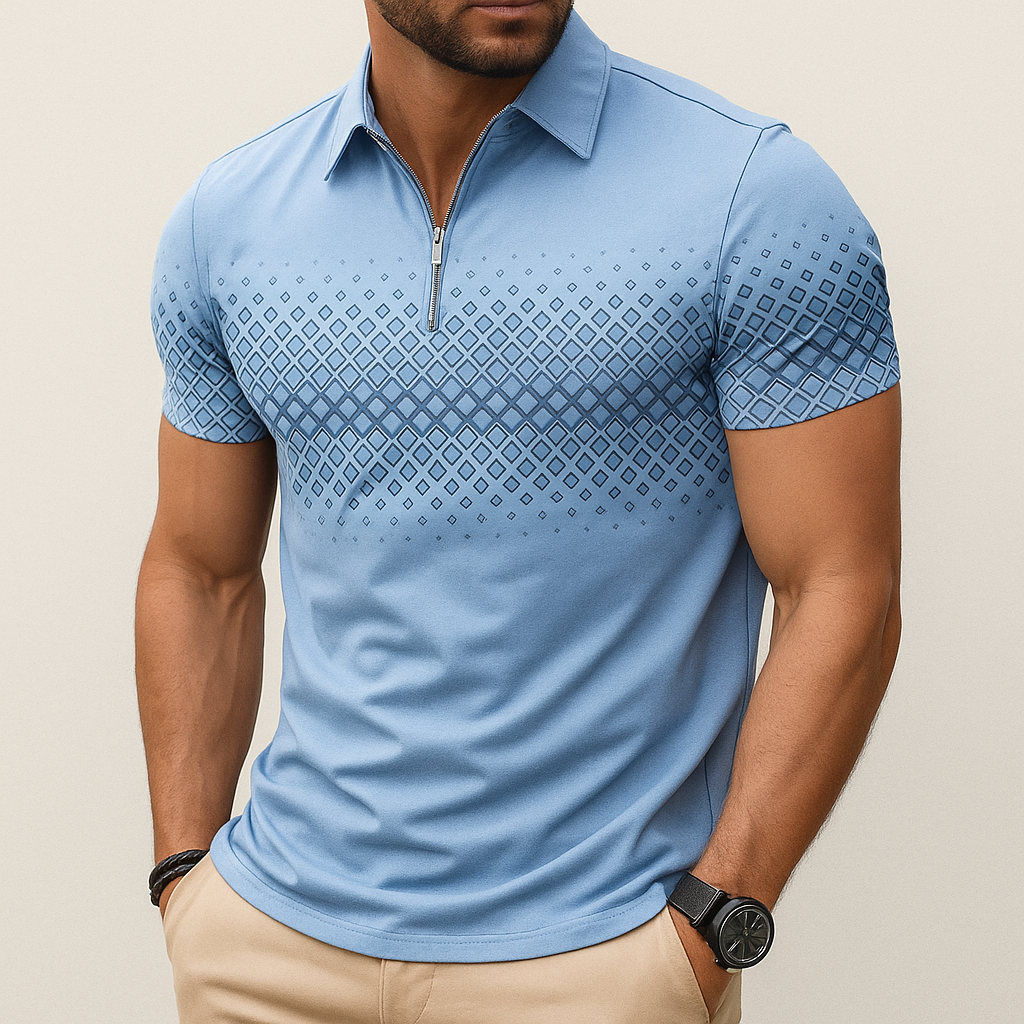 Monarch – Men’s Polo with Geometric Print and Zip – Elegant & Comfortable for Everyday Wear