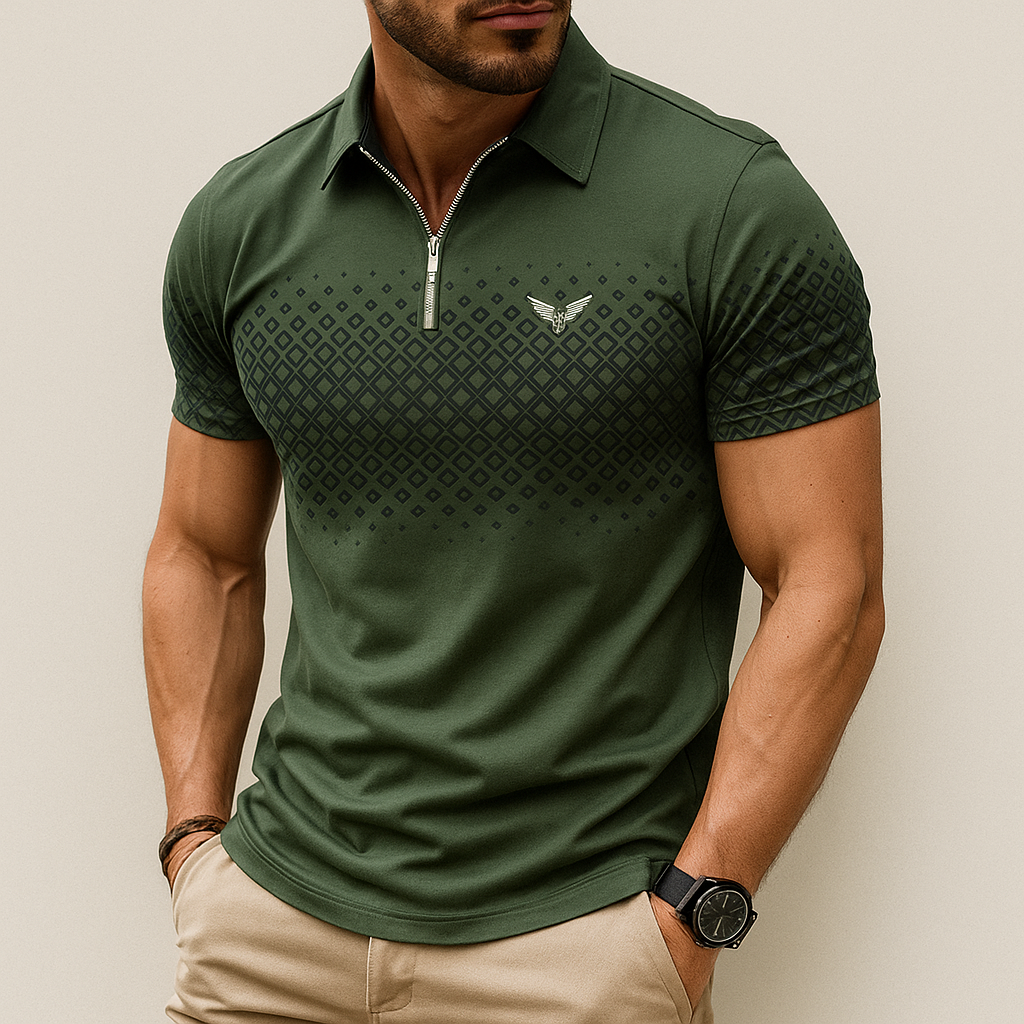 Monarch – Men’s Polo with Geometric Print and Zip – Elegant & Comfortable for Everyday Wear