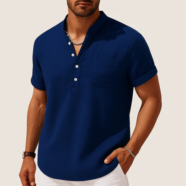 Monarch Summer Shirt – Casual Stand Collar in Linen & Cotton