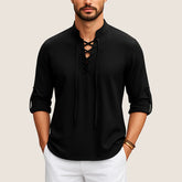 Monarch Boho Linen Shirt – Casual Elegance with Lace-up Detail