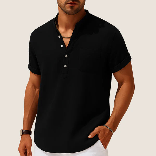 Monarch Summer Shirt – Casual Stand Collar in Linen & Cotton