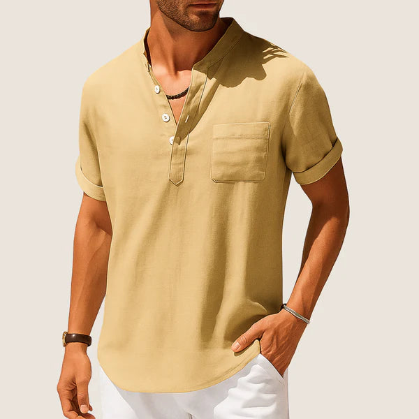 Monarch Summer Shirt – Casual Stand Collar in Linen & Cotton