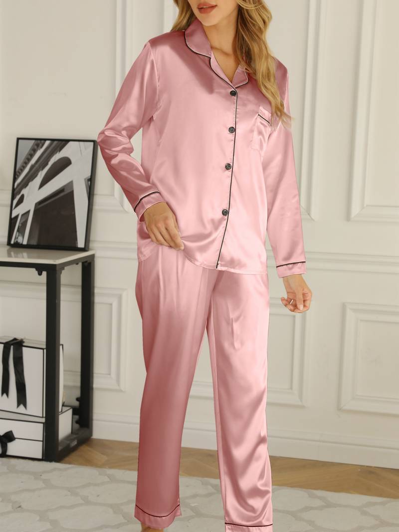 Women's Satin Pyjama Set Long Sleeve Christmas Gift