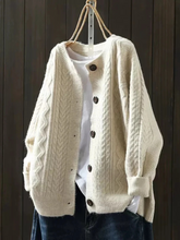 Women's Cable Knit Crew Neck Cardigan