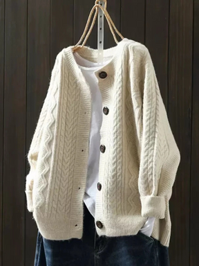 Women's Cable Knit Crew Neck Cardigan