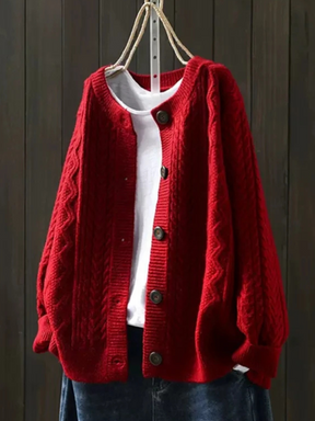 Women's Cable Knit Crew Neck Cardigan