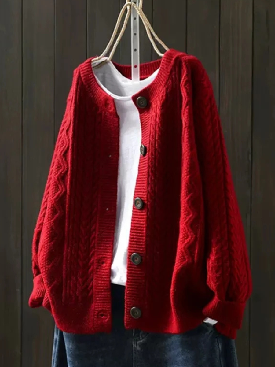 Women's Cable Knit Crew Neck Cardigan