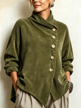 Women's Wide-Rib Corduroy High-Neck Jumper with Gold Buttons