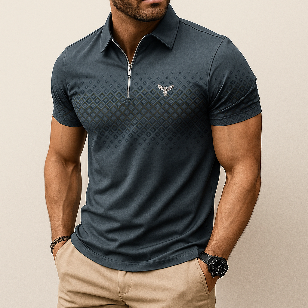 Monarch – Men’s Polo with Geometric Print and Zip – Elegant & Comfortable for Everyday Wear