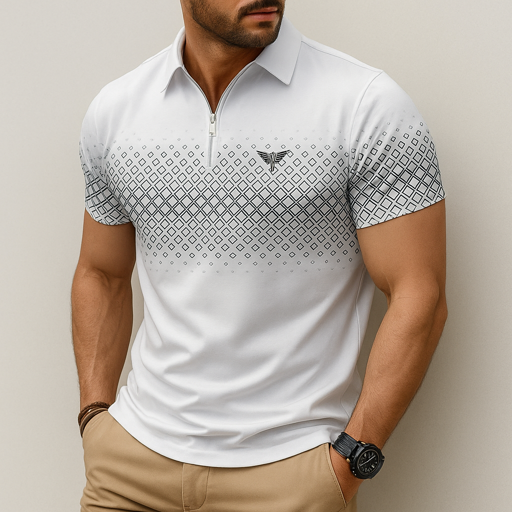 Monarch – Men’s Polo with Geometric Print and Zip – Elegant & Comfortable for Everyday Wear