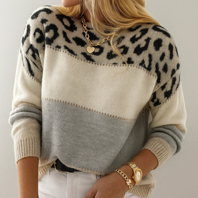 Women's Animal Print Knit Jumper Crew Neck