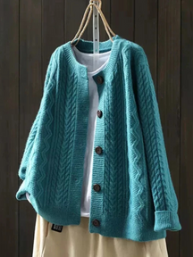 Women's Cable Knit Crew Neck Cardigan