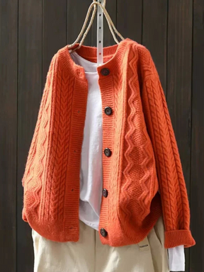 Women's Cable Knit Crew Neck Cardigan