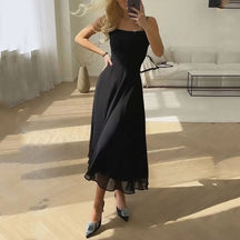 Women's Square-Neck Fitted A-Line Midi Christmas Party Dress