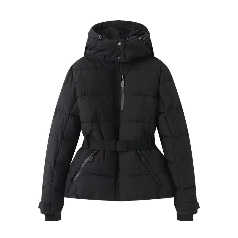 AuraBelt™ – Warm, Windproof & Elegant Belted Quilted Ski Jacket