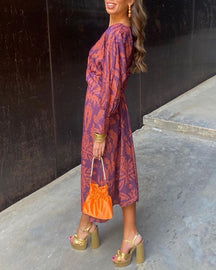 Women's Printed V-Neck A-Line Maxi Dress
