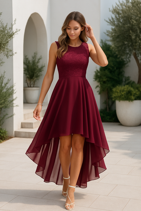 Women's Sleeveless Asymmetric High-Low Christmas Party Dress