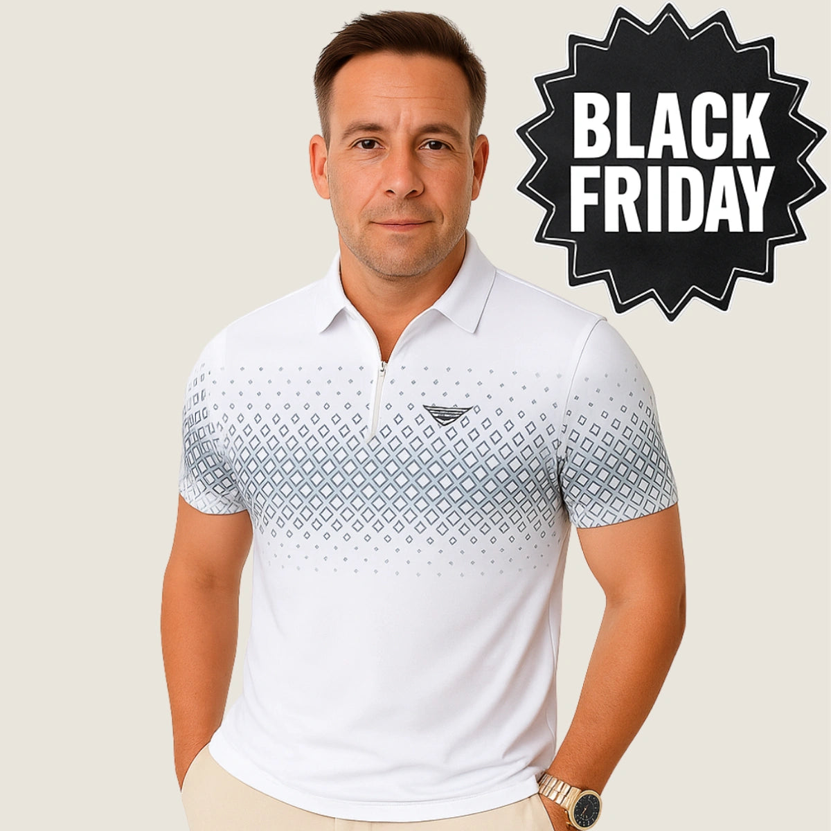 Monarch – Men’s Polo with Geometric Print and Zip – Elegant & Comfortable for Everyday Wear - [2 POLO SHIRTS FOR 39.90] - [UNMISSABLE]