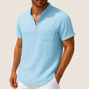 Monarch Summer Shirt – Casual Stand Collar in Linen & Cotton
