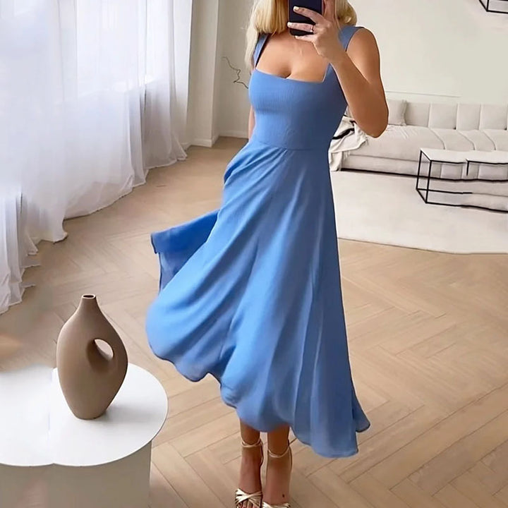Women's Square-Neck Fitted A-Line Midi Christmas Party Dress