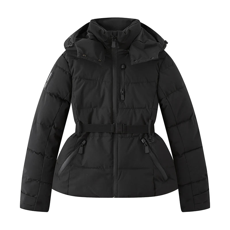 AuraBelt™ – Warm, Windproof & Elegant Belted Quilted Ski Jacket