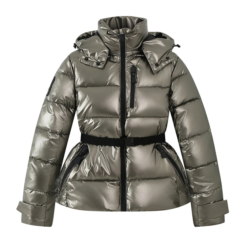 AuraBelt™ – Warm, Windproof & Elegant Belted Quilted Ski Jacket