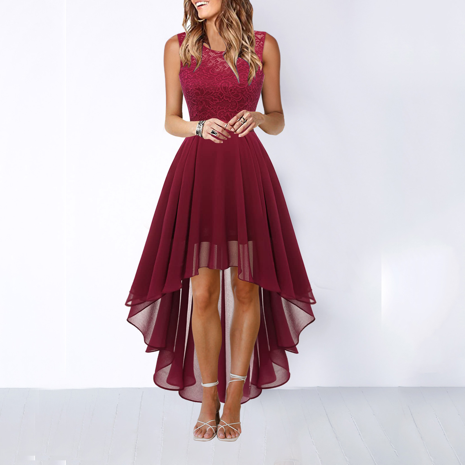 Women's Sleeveless Asymmetric High-Low Christmas Party Dress