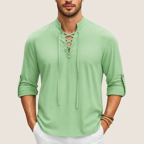 Monarch Boho Linen Shirt – Casual Elegance with Lace-up Detail