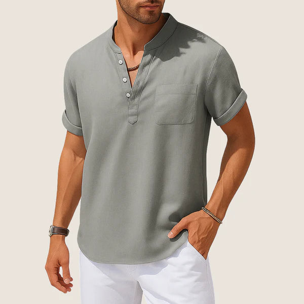 Monarch Summer Shirt – Casual Stand Collar in Linen & Cotton