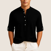 Monarch Cotton Shirt – Casual Elegance with Stand Collar, Long Sleeves