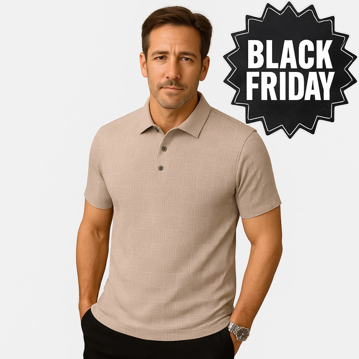 Monarch – Men’s Shirt with Geometric Print in Textured Fabric - [2 POLO SHIRTS FOR 39.90] - [UNMISSABLE]