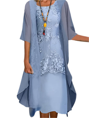 Women's Flowy Sheer-Sleeve Layered Midi Dress