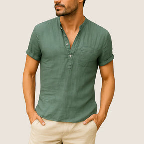 Monarch Summer Shirt – Casual Stand Collar in Linen & Cotton