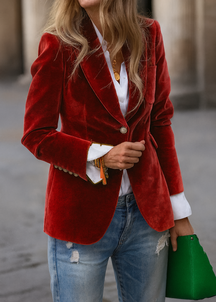 Women's Velvet Blazer with Gold Buttons Christmas Party