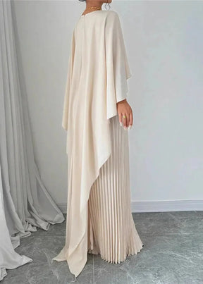Women's Pleated Cape-Sleeve Maxi Christmas Party Dress