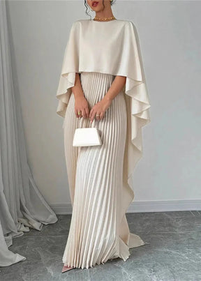 Women's Pleated Cape-Sleeve Maxi Christmas Party Dress