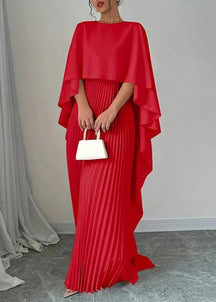 Women's Pleated Cape-Sleeve Maxi Christmas Party Dress