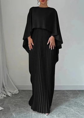 Women's Pleated Cape-Sleeve Maxi Christmas Party Dress