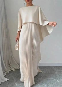 Women's Pleated Cape-Sleeve Maxi Christmas Party Dress