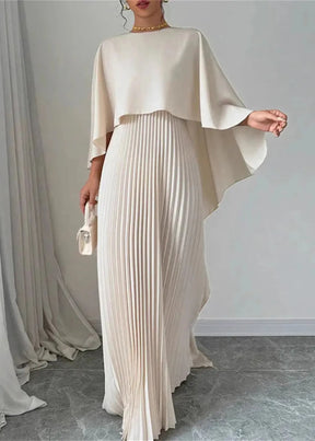 Women's Pleated Cape-Sleeve Maxi Christmas Party Dress