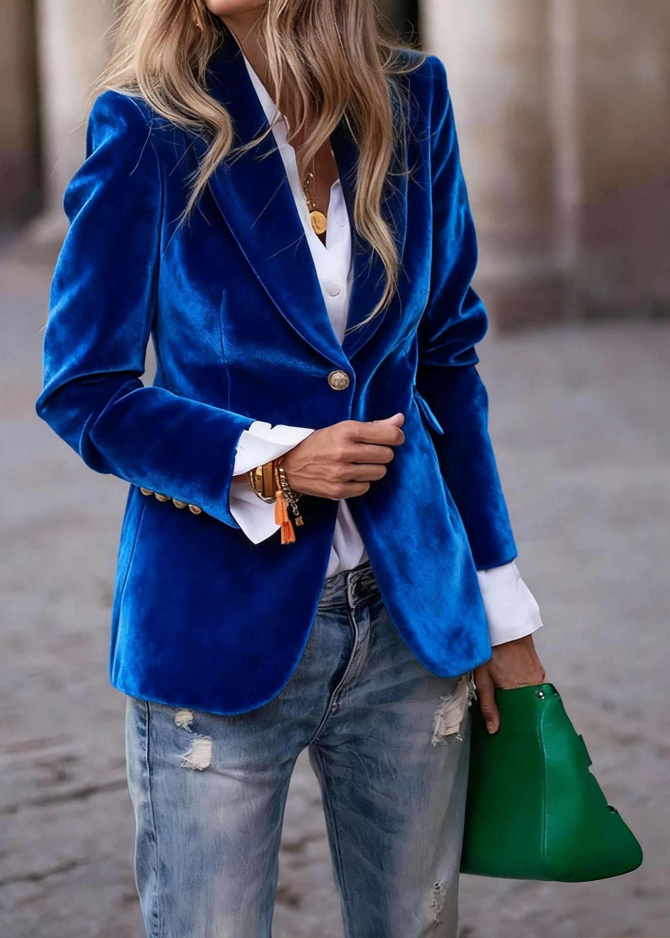 Women's Velvet Blazer with Gold Buttons Christmas Party