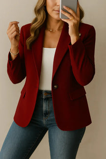 Women's Tailored Single-Button Blazer with Flap Pockets