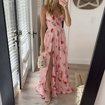 Women's Floral Corset Fall Wedding Guest Maxi Dress Ruffled