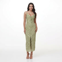 Women's Floral Ruffle-Strap Fitted Maxi Dress with Tie Front