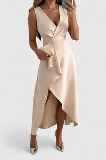 Women's V-Neck Wrap Midi Dress with Split