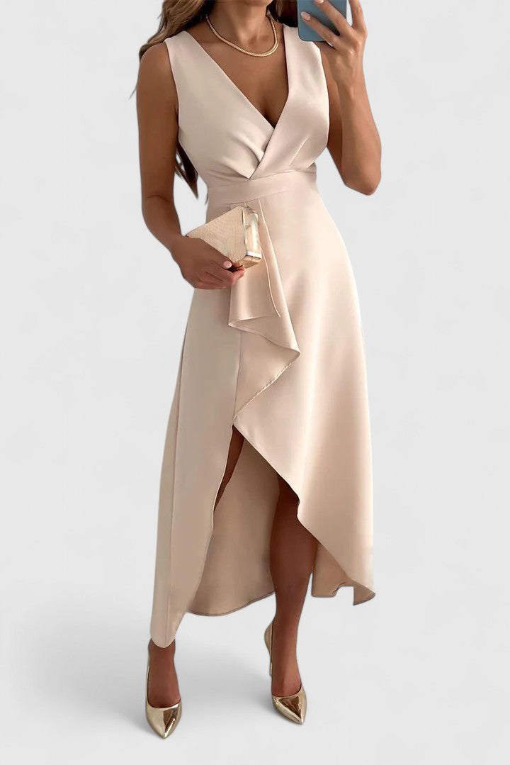 Women's V-Neck Wrap Midi Dress with Split