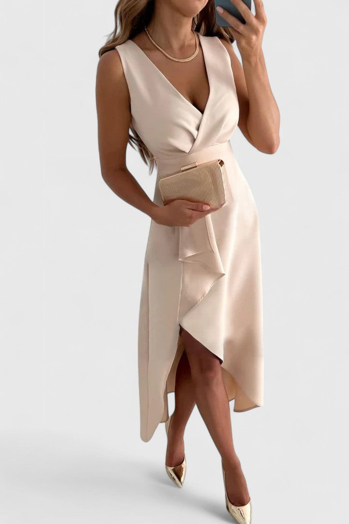 Women's V-Neck Wrap Midi Dress with Split