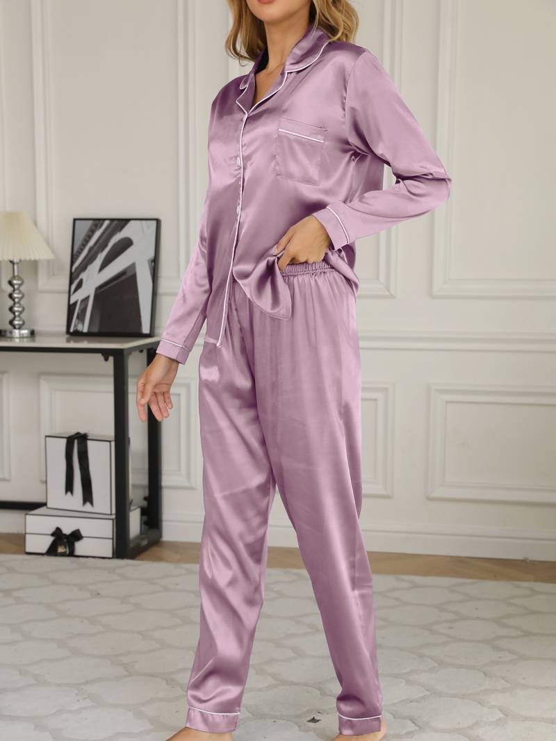 Women's Satin Pyjama Set Long Sleeve Christmas Gift